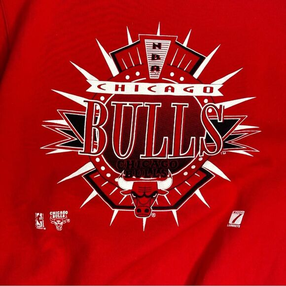 Vintage Logo 7 Chicago Bulls Sweatshirt Men Size Large Made In USA Red - Picture 2 of 11